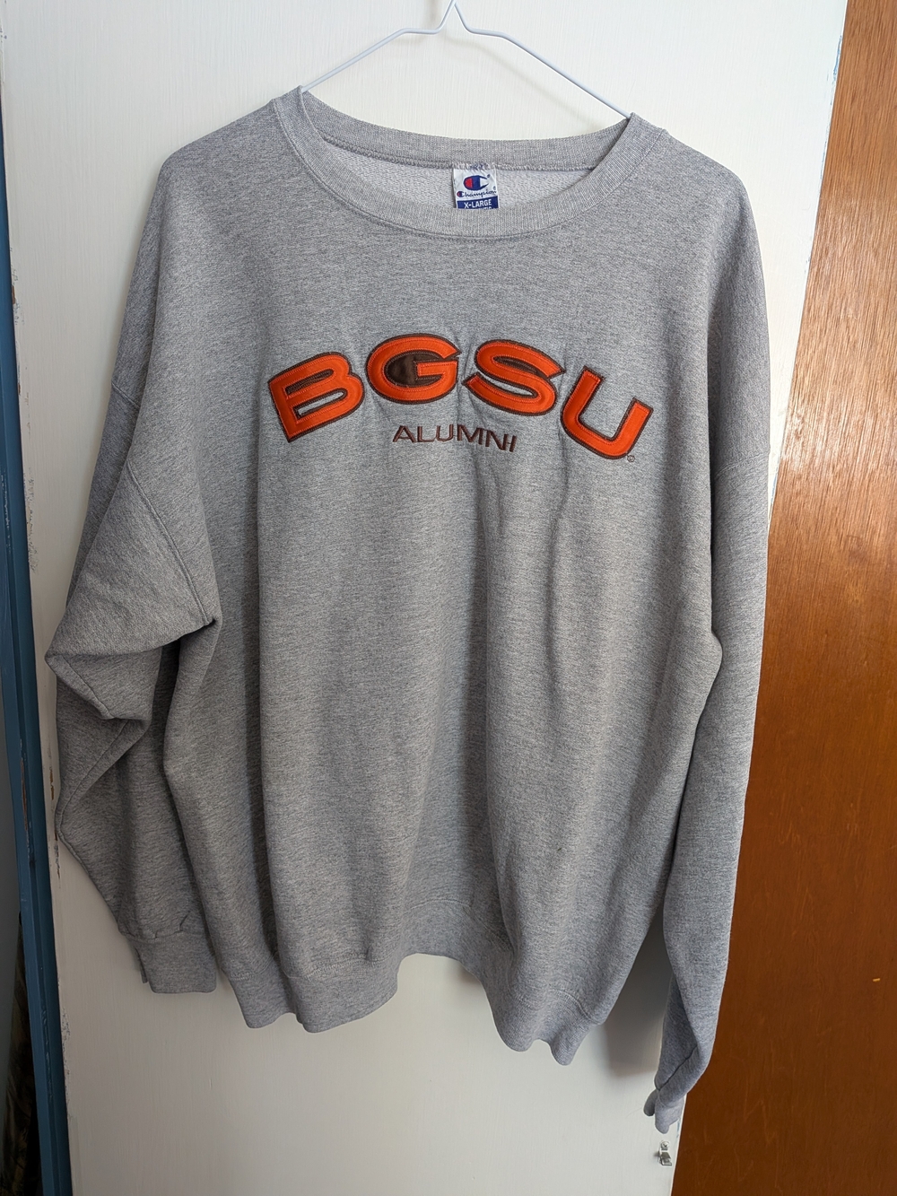 Champion BGSU Alumni Embroidered Crewneck Sweatshirt Alumni Logo Sweatshirt Gray